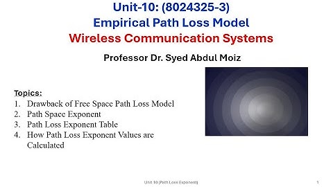 Wireless Communication System Unit 10: Pathloss Exponent Model