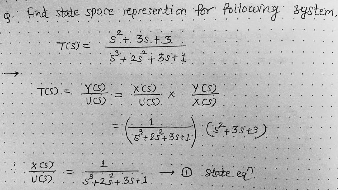 Transfer function to state space representation in Hindi # ...