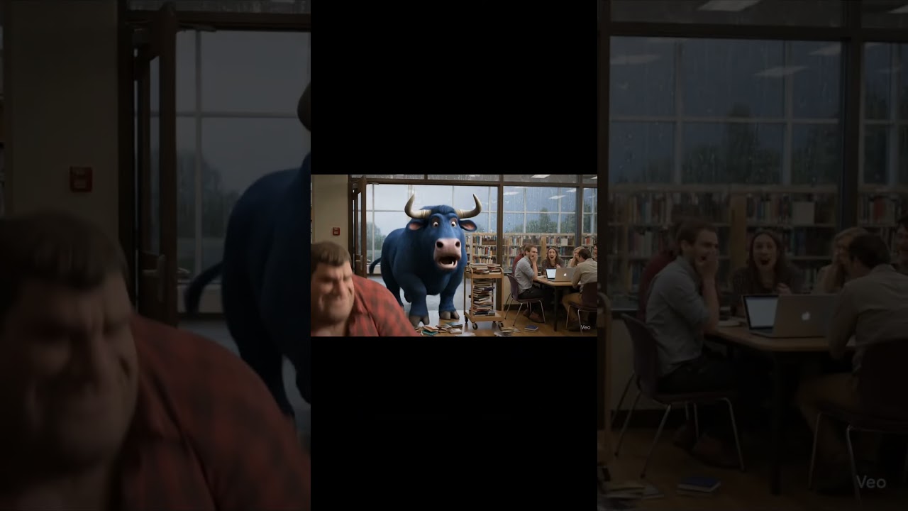 Paul bringing his “indoor voice” to the library…  📚🐂🌧️ 