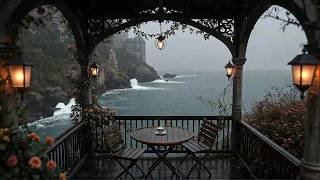 Haunted Gothic Veranda Above the Sea | Cozy Reading with Haunting Piano | Rainy Dark Academia