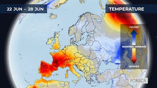 Monthly temperature forecast for Europe 18/6/2026