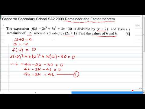remainder factor theorem question gcse o level additional mathematics youtube
