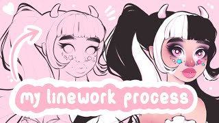 my COMPLETE digital LINEWORK process! (with inking brush tour!)