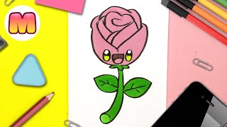 HOW TO DRAW A KAWAII ROSE 🌹 Easy Kawaii Drawings 🌹 Learn to Draw with Jape
