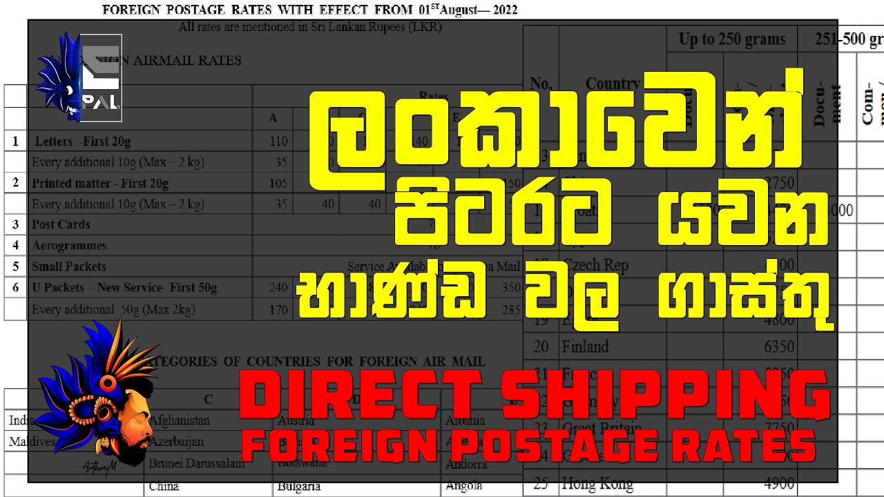 ලංකාවෙන් පිටරට යවන භාණ්ඩ වල ගාස්තු FOREIGN POSTAGE RATES Direct