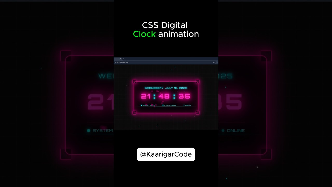 CSS Digital Clock Animation #html  #css #javascript  #beginners  #trending #viralvideo #shorts