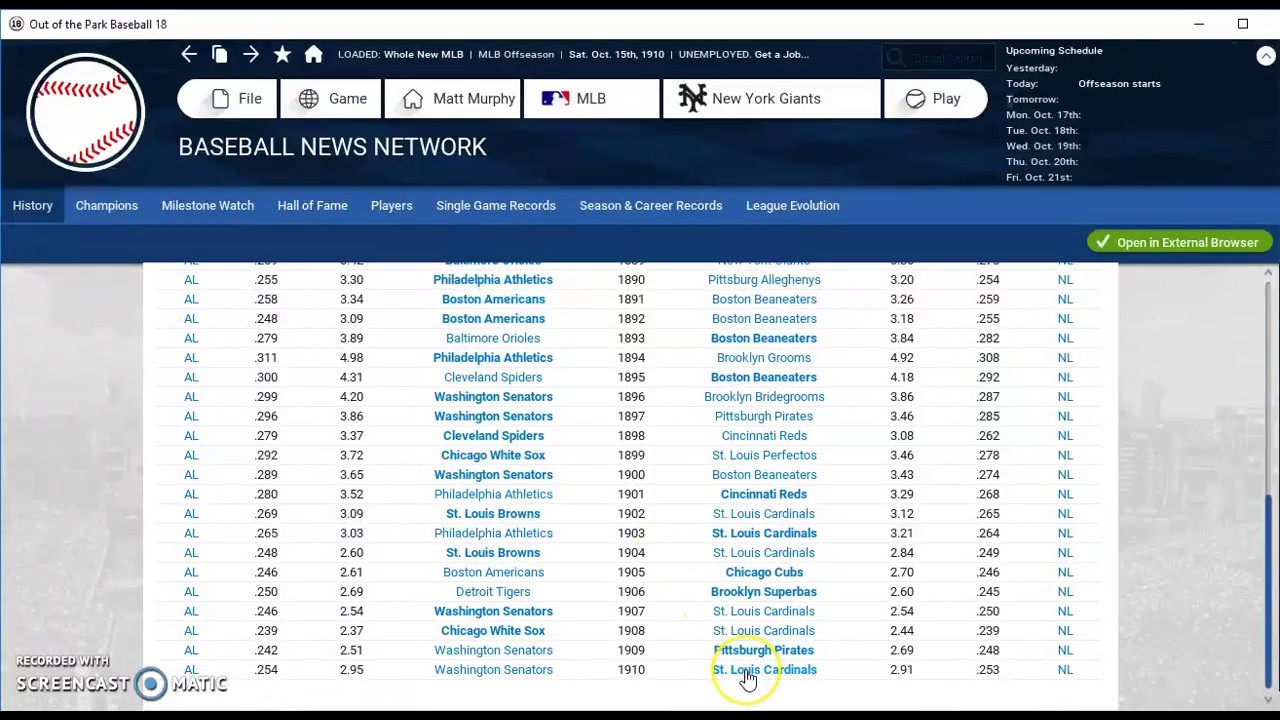 OOTP 18: MLB Simulation - 1871-2018 Sim (Years 1910-1913)