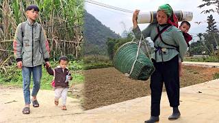 The woman sells sugarcane and takes care of the piglets.