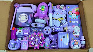 Unboxing Classic Purple Stationery 📚,  Sharpener, Notebook, Pencil box, Coin bank, Water Bottle, Pen