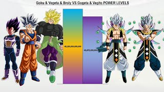 Goku &amp; Vegeta &amp; Broly VS Gogeta &amp; Vegito POWER LEVELS All Forms - DBS / SDBH