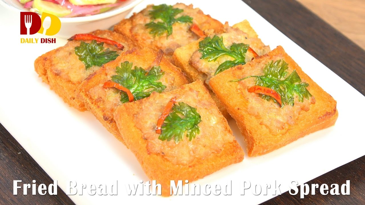 Fried Bread with Minced Pork Spread | Thai Food | Khanom Pang Na Moo | ขนมปังหน้าหมู