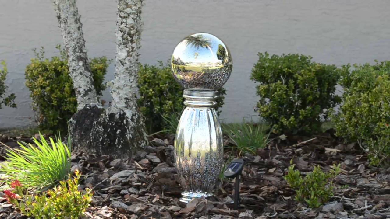 Plow & Hearth Mercury Glass Solar Lighted Gazing Ball And Pedestal on QVC