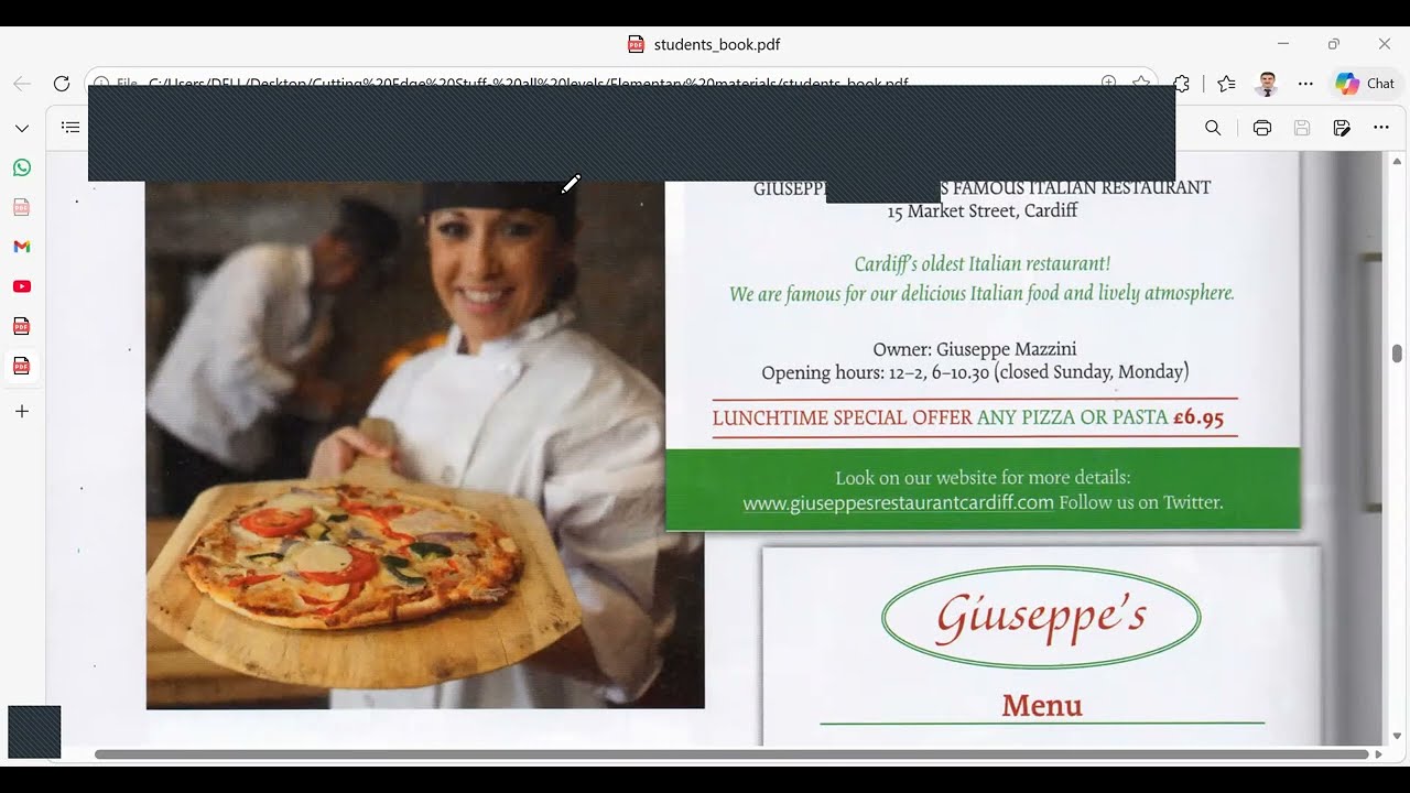 A2Level- Elementary Cutting Edge-how to describe and Write about your favorite place to eat