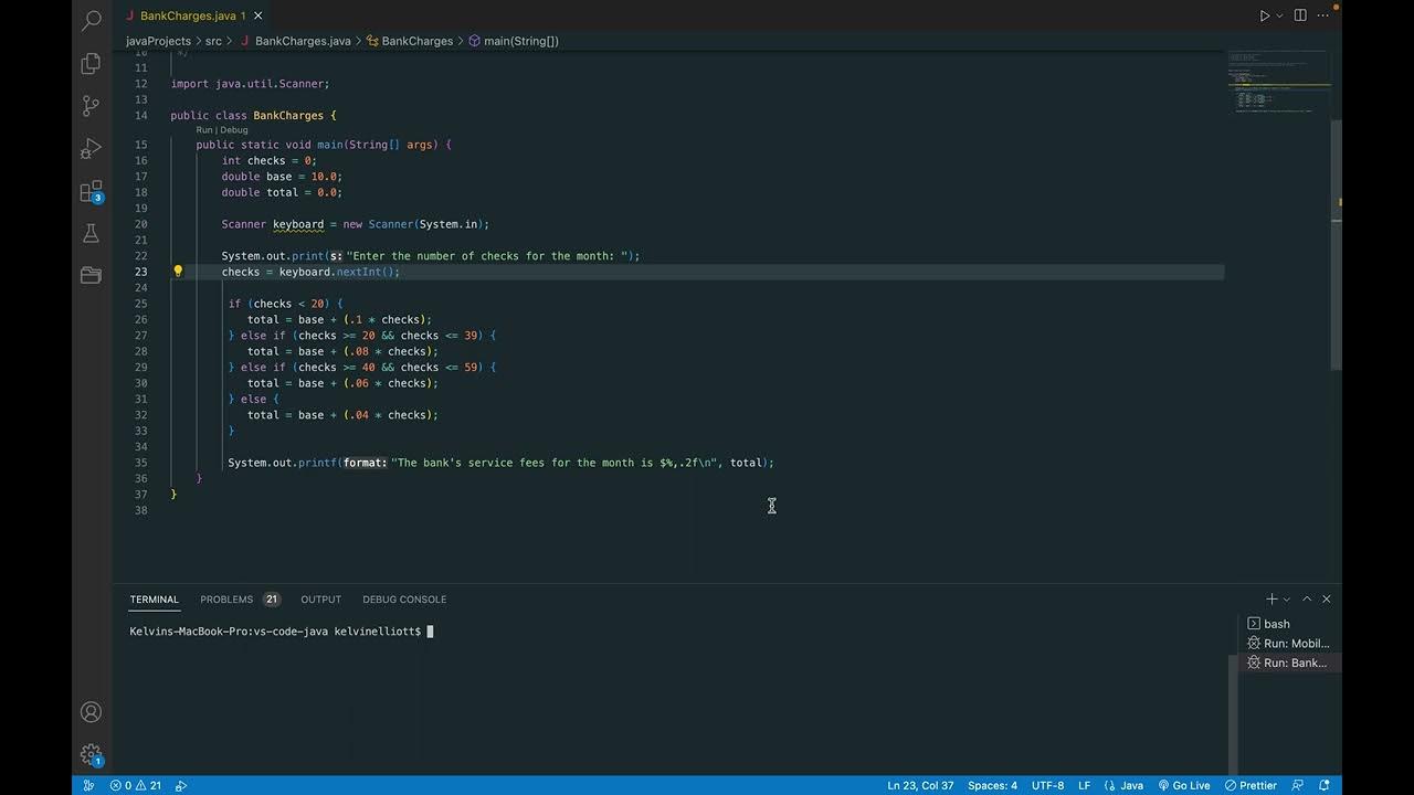 Bank Charges Programming Challenge in Java - YouTube