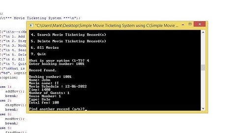 Simple Movie Ticketing System using C