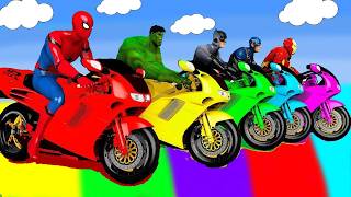 Spider Man Takes On Spiral Bridge Stunt Ride On Motorcycle🦺🥽بطال الخارقين على القضبان دوامة قمع