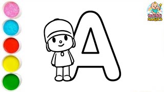 Abc Alphabet A Coloring With Pocoyo Learn Letter A For Kids
