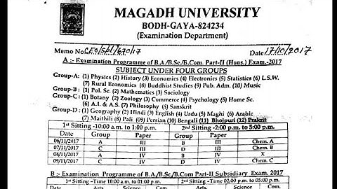 MAGADH UNIVERSITY B.A/B.SC/B.COM PART-2 EXAM SCHEDULE 2017