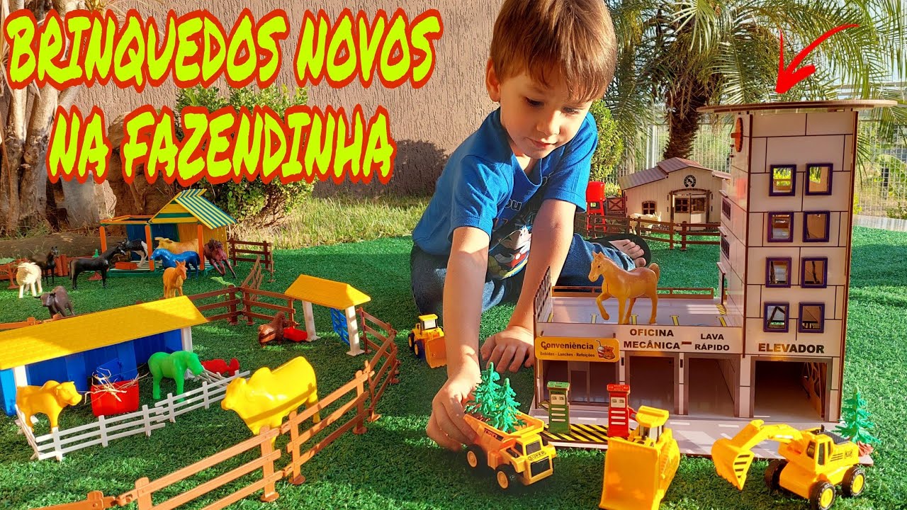 Fazendinha de brinquedo do Felipe | Cavalo Vaca Boi Trator |Escavadeira |  Caminhão | Toy Farm Cow