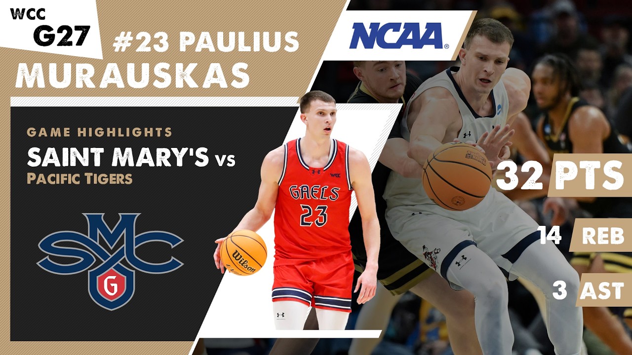 Lithuanian PAULIUS MURAUSKAS 32 PTS | 14 REB | 3 AST Saint Mary's vs Pacific Tigers