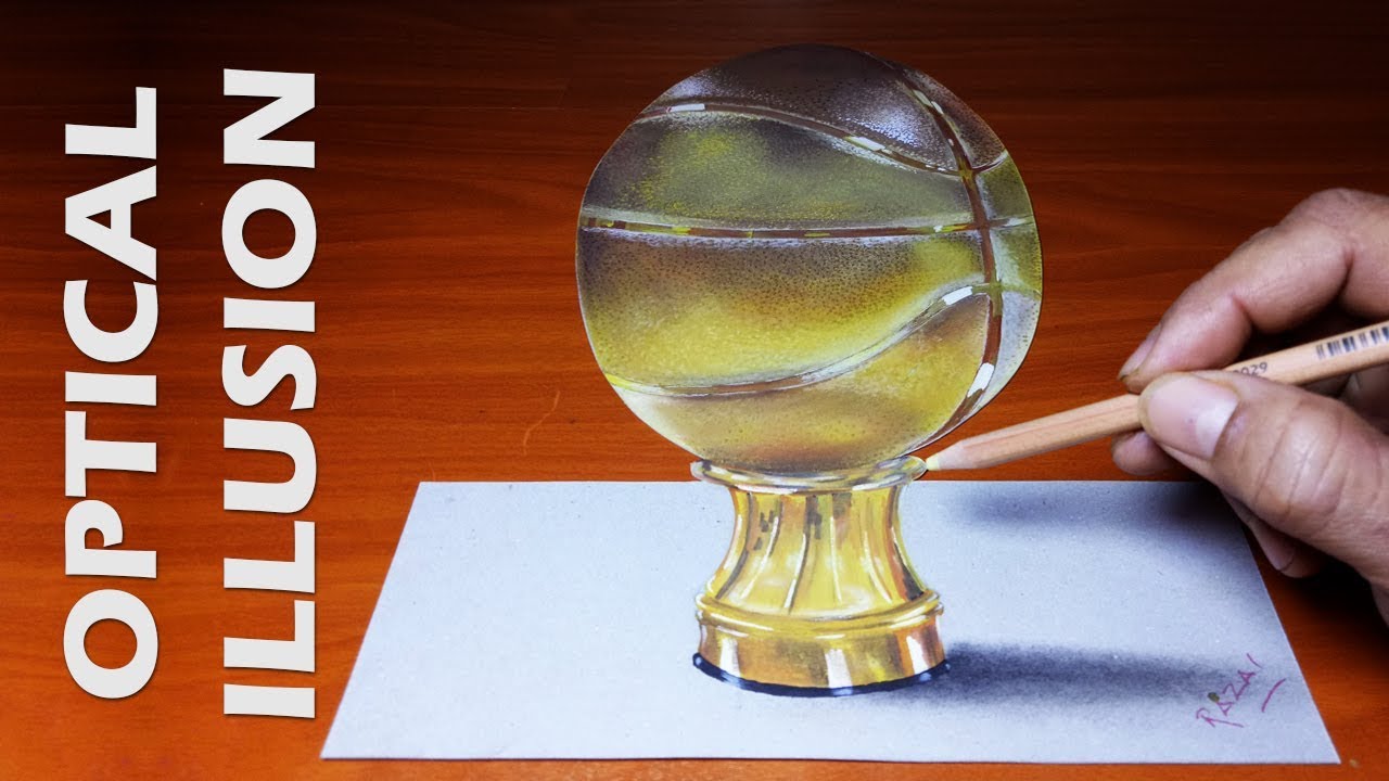 How To Draw A 3d Gold Basketball Trophy Amazing 3d Drawing Art