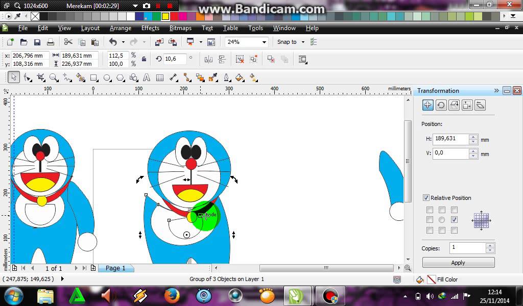 cara menggambar doraemon dengan aplikasi corel draw  