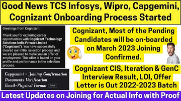 Infosys, Wipro, TCS Capgemini Onboarding Started Proof Confirmed Cognizant Interview Result, LOI Out
