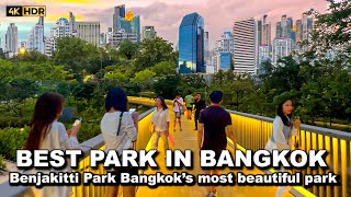 ?? 4K HDR | BEST PARK IN DOWNTOWN BANGKOK | Benjakitti Forest Park | Thailand Walk 2023