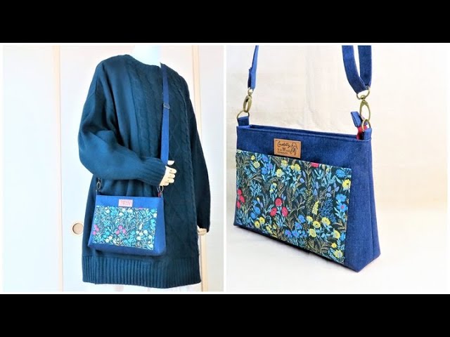 DIY ショルダーバッグ作り方 How to sew a shoulder bag tutorial マチ付き 裏地付き ファスナーポケット