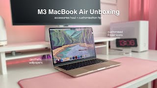 M3 MacBook Air Unboxing | Accessories Haul, Customisation Tips ✨