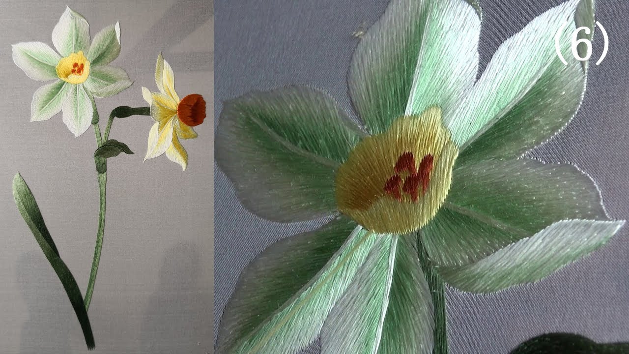 Hand embroidery苏绣(苏州刺绣针法教程) 両面刺繍Narcissus(6) - YouTube