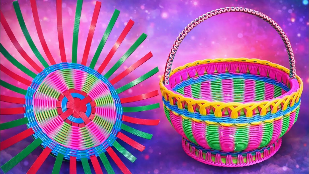 Amazing Plastic Cane Basket Making at Home | Easy DIY Colorful Basket Craft 2026