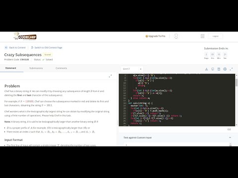 Crazy Subsequences || Whole Code|| CodeChef August Long 2022 Division 4 || AUG221D || CRASUB||