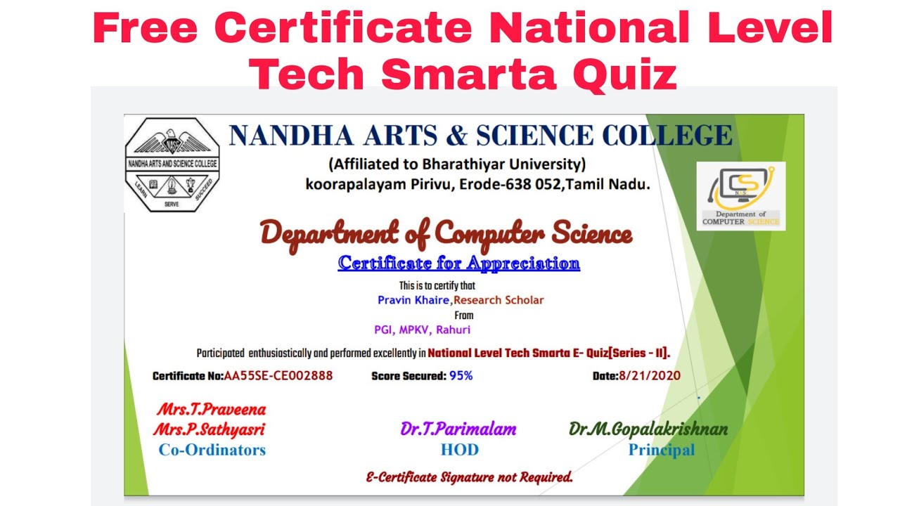 Free Certificate National Level Tech Smarta Quiz - YouTube