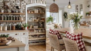 Small Red \& White Farmhouse Kitchen Tour | Minimalist Charm Meets Functional Beauty