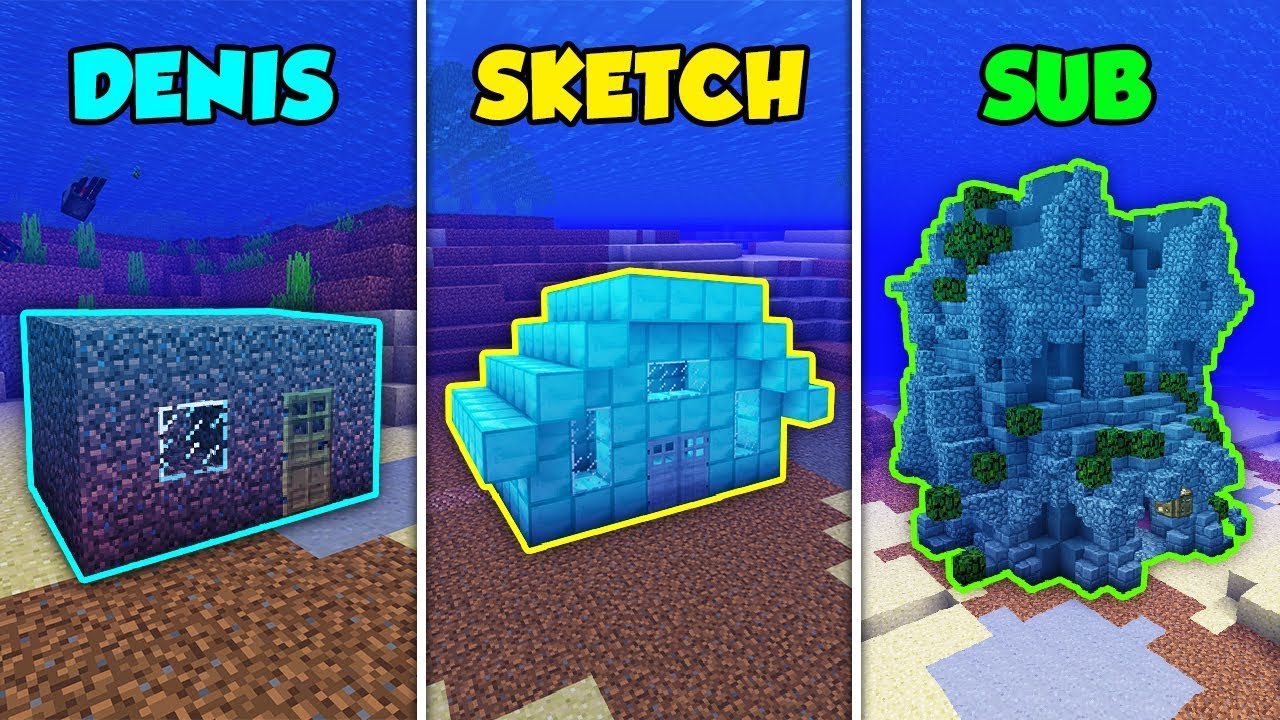 denis vs sketch vs sub underwater base in minecraft the pals