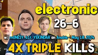 electronic 26-6 w/ m0NESY, b1t, YEKINDAR on Anubis | 4x Triple Kills | FACEIT RANKED | May 18, 2024