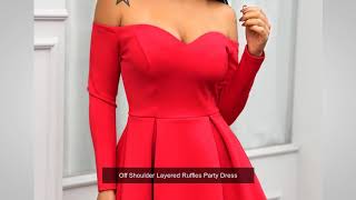 Off Shoulder Layered Ruffles Party Dress