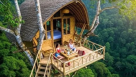 Two Girls Build an Amazing Tree House in the Forest🌳🏡 |Survival Skills. #viral #bushcraft #treehouse