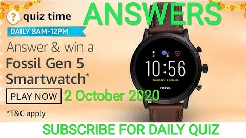 Amazon Quiz Answers Today | Win Fossil Gen 5 Smart watch | 2 October 2020 | Amazon Quiz | Daily