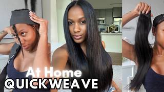 At Home Quickweave Install ft. CurlsQueen Yaki Straight Bundles