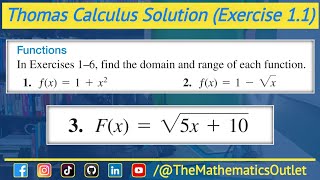 Thomas Calculus, calculate domain and range of a function | Exercise 1.1 (Q1 to 3) | Lec 1