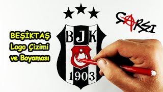 2023 - 1903 Beşiktaş Logo Çizimi - Beşiktaş Amblem Boyama - Kartal Siyah Beyaz ve Türk Bayrağı Uyumu