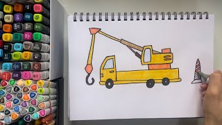 Crane Truck Drawing and Colouring Easy for Kids