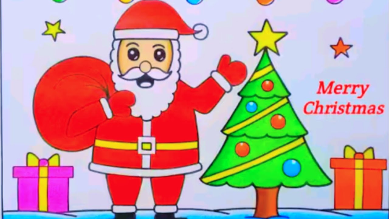 Merry Christmas Drawing Easy / Santa Claus Drawing / Christmas Tree Drawing / Merry Christmas Poster