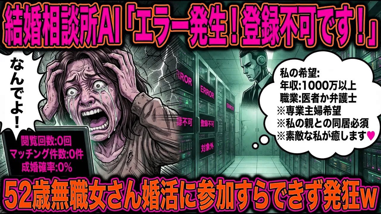 52歳婚活女さん「申し込み0件！？なんで？？」→婚活システム「あなたには参加資格がありません」