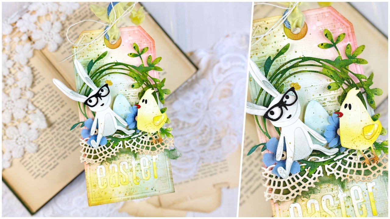 Бирки для пасхальных кроликов, чернила, спреи и вырубные штампы Sizzix.