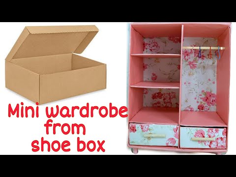 DIY How to make Miniature Wardrobe /Closet with shoe box | Miniature Furniture /barbiedoll furniture