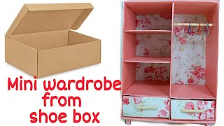 DIY How to make Miniature Wardrobe /Closet with shoe box | Miniature Furniture /barbiedoll furniture