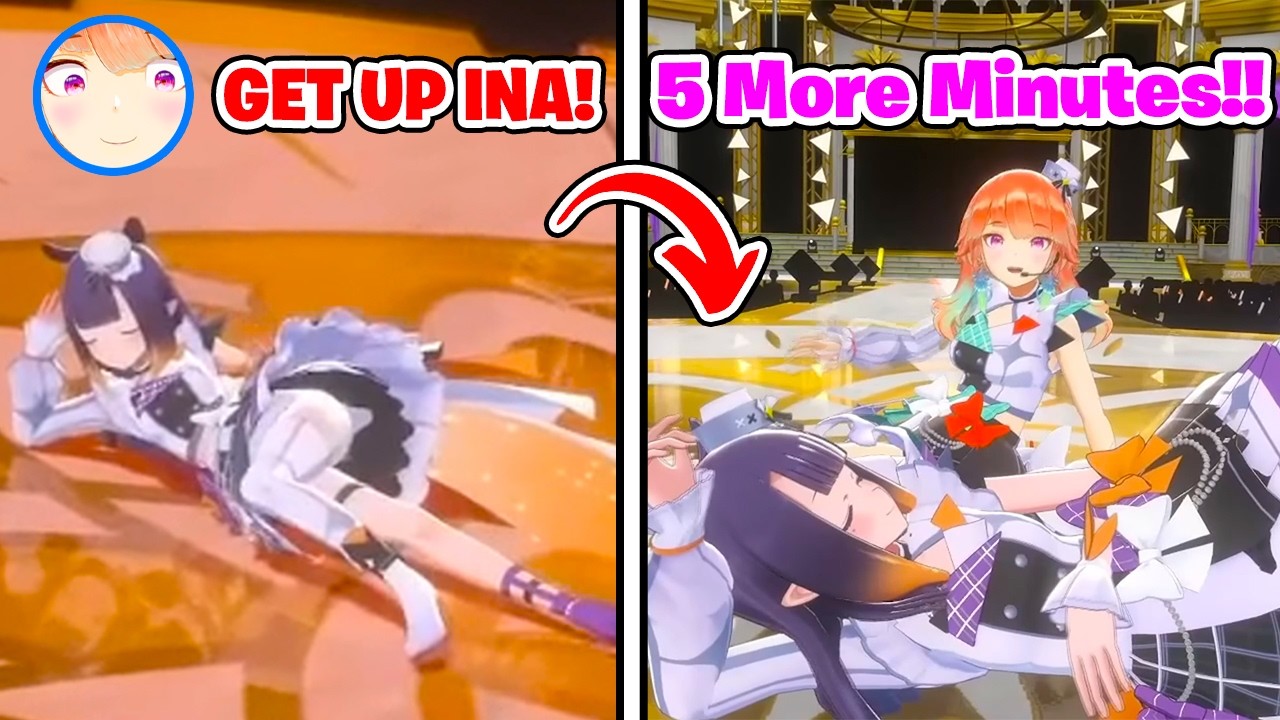 Ina Doesn't Want to Leave the Floor in Kiara's Anniversary 3D Stream 【Hololive EN】